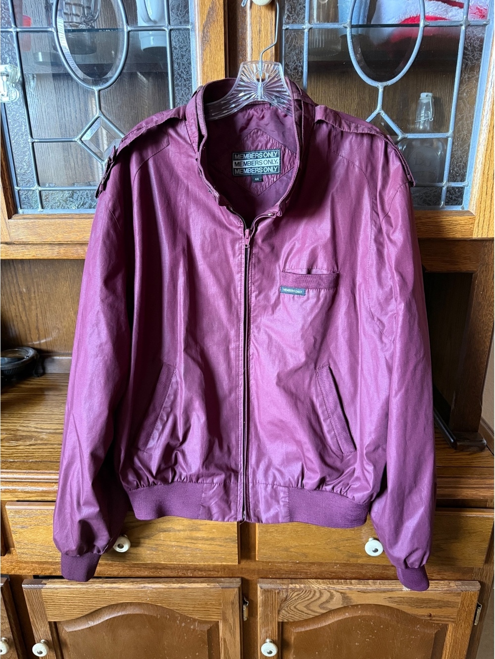Vintage Members Only Racer Jacket Burgundy Sz 44 XL 80s Retro Bomber